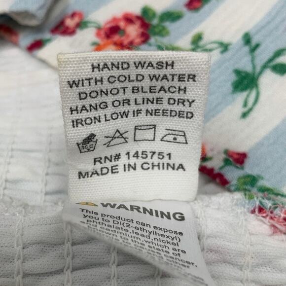 Peach Love California Womens Medium Striped Floral Short Sleeve Smocked Dress - Picture 7 of 7